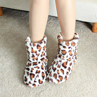 Leopard Print Fleece-Lined High-Top Floor Socks for Men and Women, Warm Non-Slip Home Slipper Socks