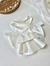 Pet Matte Satin Pearl Wedding Dress for Cats & Small Dogs