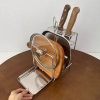304 Stainless Steel Kitchen Knife Holder Rack Multifunctional Storage for Chopping Board and Cutlery