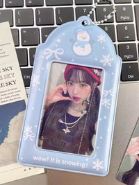 Cute Snowman PVC Card Holder for ID, Bus, and K-Pop Photocards with Lanyard