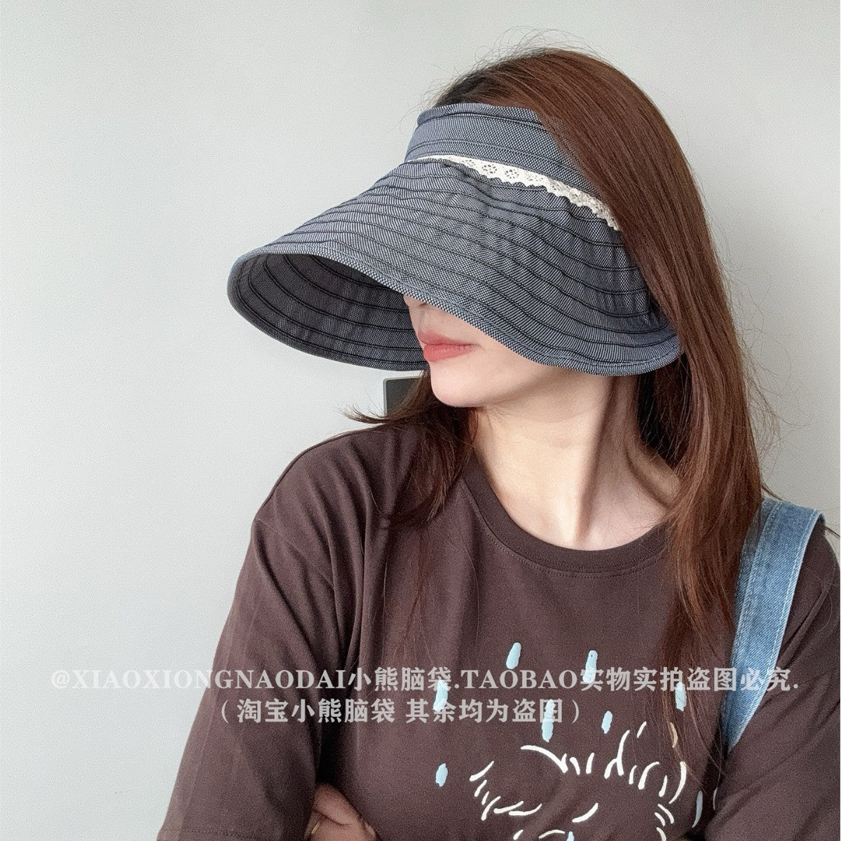 Japanese Style Lightweight 14cm Wide Brim Sun Visor Hat for Women, Casual UV Protection Topless Headband Sun Hat