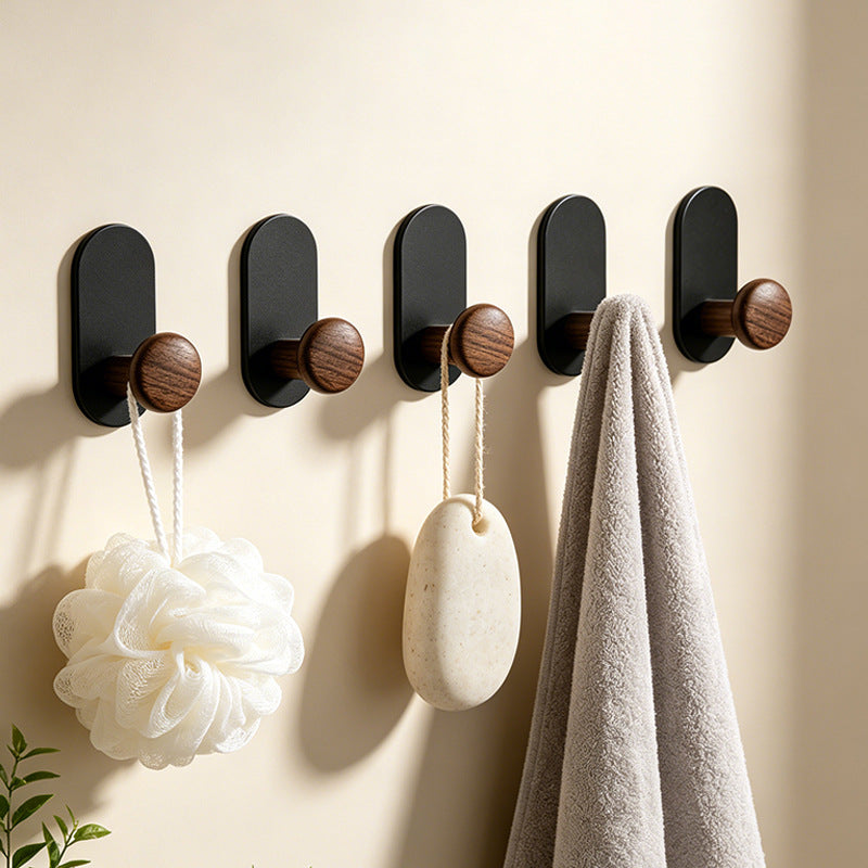 Walnut Wood Grain Single Wall Hook for Coats and Hats, No-Drill Adhesive
