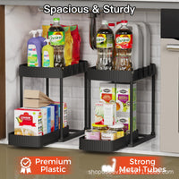 Curved Double-Layer Under-Sink Organizer Shelf for Kitchen Countertop Storage