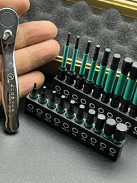 Japanese-Style Mini Ratchet Wrench with Hex and Phillips Bits for Bicycle Repair