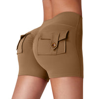 Women's Naked-Feel Peach Butt Yoga Shorts with Pockets - Quick Dry & Hip Lifting for Workout & Fitness