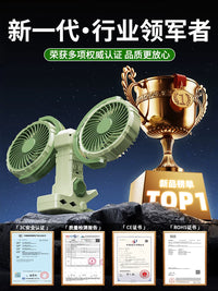Dual-Head Clip-On USB Fan with 360° Rotation, Quiet Portable Rechargeable Fan for Bedside, Desk, or Dorm