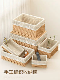 Handwoven Rattan Storage Basket with Liner for Desktop, Keys, Cosmetics, and Snacks