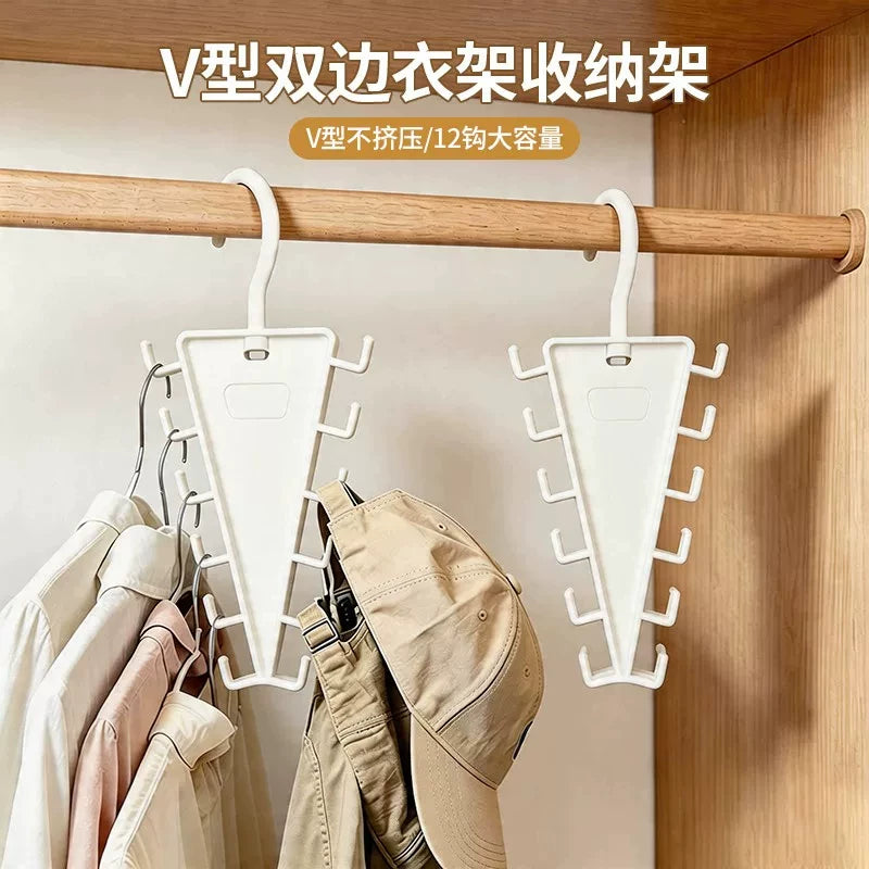 V-Shaped Double-Sided Hanger Organizer for Clothes and Hats, 12-Hook Large Capacity