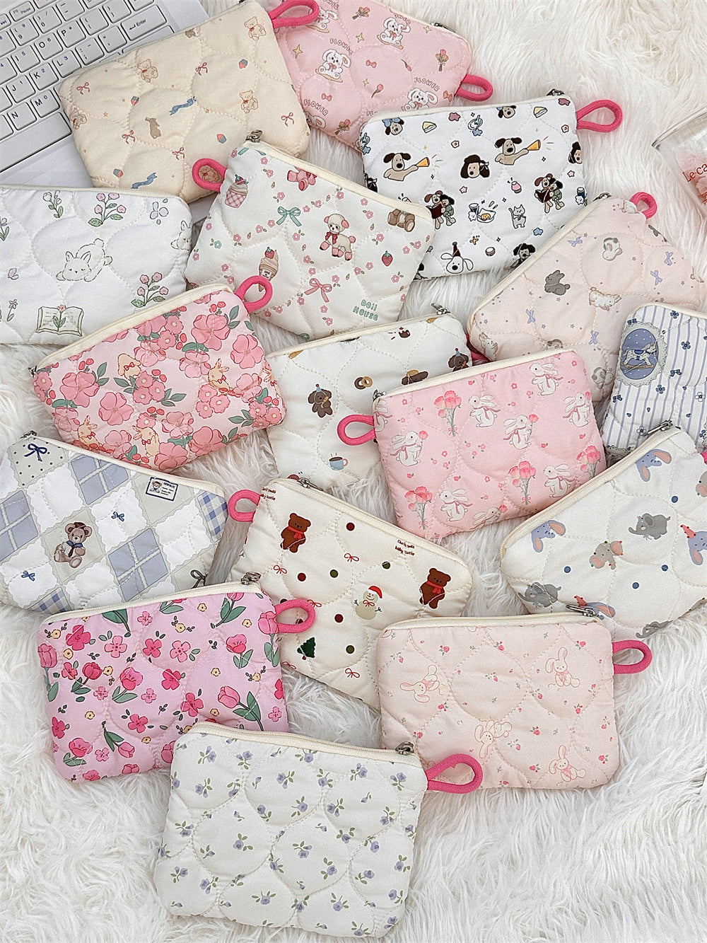 Cartoon Quilted Cosmetic Pouch Mini Storage Bag