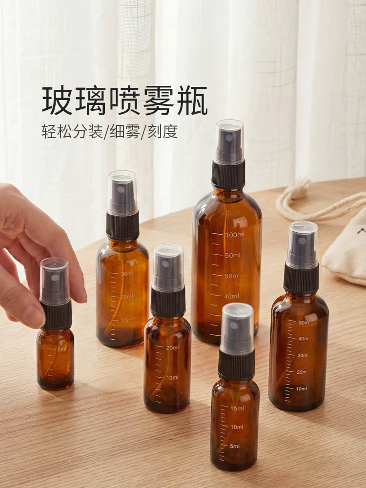 Amber Glass Fine Mist Spray Bottle with Scale, Empty Refillable Dispenser for Travel and Essential Oils, 5-100ml
