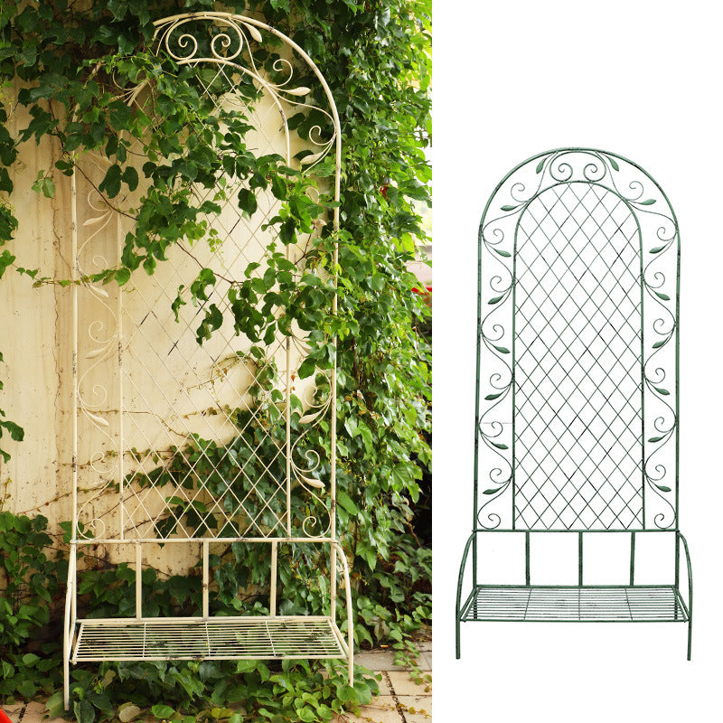American Retro Iron Trellis with Tray for Climbing Plants, Balcony Bird Screen Rose Garden Support
