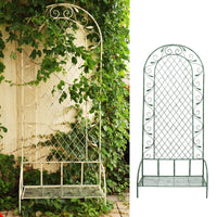 American Retro Iron Trellis with Tray for Climbing Plants, Balcony Bird Screen Rose Garden Support
