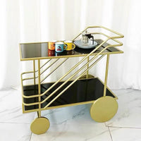 Rolling Bar Cart with Tempered Glass Shelves, Mobile Serving Trolley for Kitchen, Dining, or Home