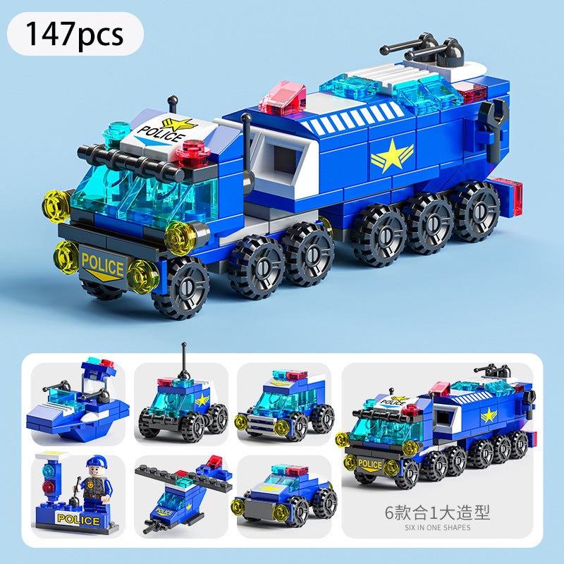 Compatible Tank Police Car Building Blocks Small Particle Assembly Vehicle Educational Toy Gift