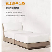 Outdoor Teak Wood Patio Sofa Set with Waterproof Fabric Cushions for Balcony Garden Hotel