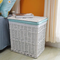Large Woven Laundry Hamper with Lid, Rattan Style Clothes Basket Storage Bin for Home