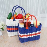 Plastic Woven Storage Basket with Handle for Shopping, Picnics, and Organization
