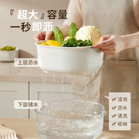 Multifunctional PET Drain Basket Set for Kitchen, Double-Layer Vegetable and Fruit Washing Baskets, Transparent