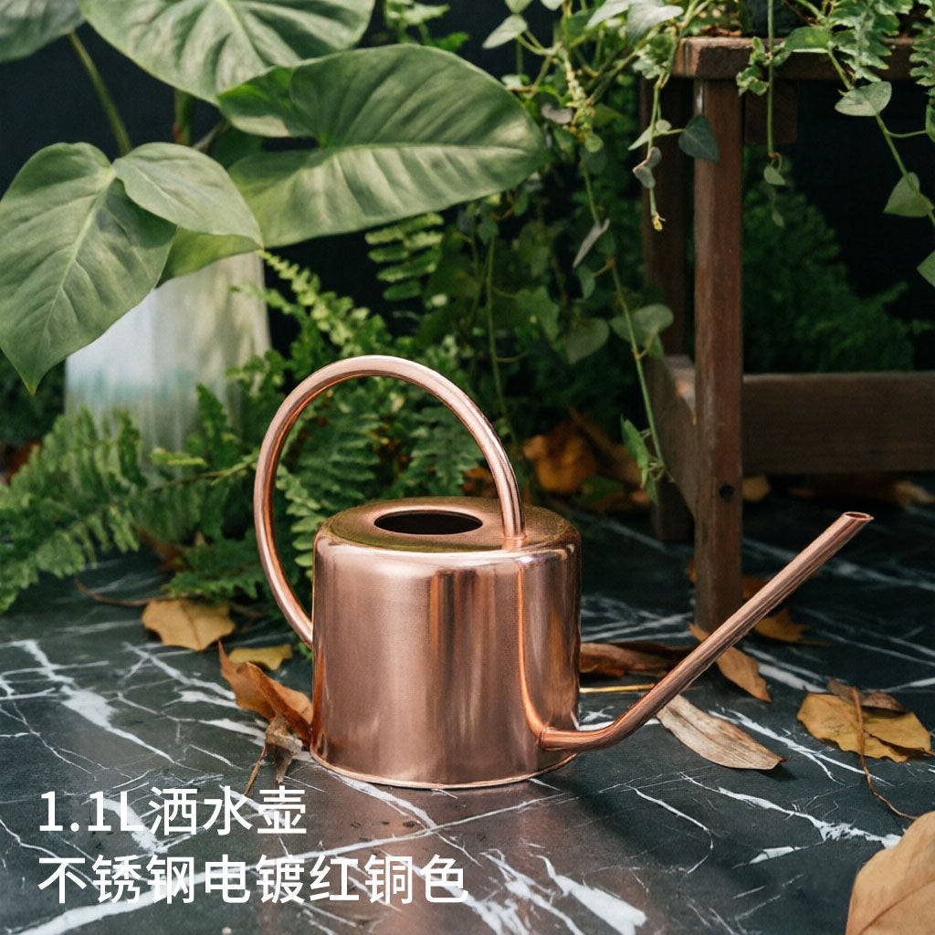 European Style Stainless Steel Watering Can for Indoor & Outdoor Plants, 1.2L