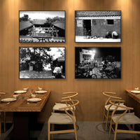 Old Beijing Hutong Street Scene Decorative Painting Shanghai 70s 80s Photo Retro Nostalgic Restaurant Hanging Black and White Mural