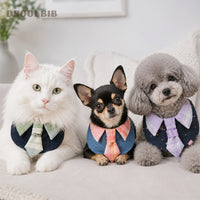 Pet Bandana Collar with Bow Tie - Preppy Plaid Design for Cats & Dogs