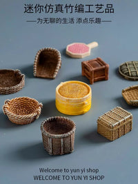 Miniature Bamboo Woven Basket for Micro Landscape DIY Decor