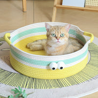 Hand-Woven Rattan Cat Bed with Cushion - Summer Cool Pet Hammock for Cats