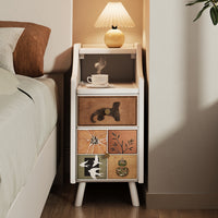 Solid Wood Nightstand Walnut Narrow Bedside Table Vintage Style Slim Gap Cabinet