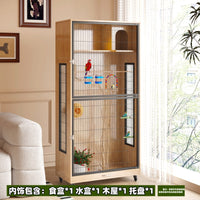 Large Solid Wood Parrot Bird Cage with Transparent Glass Breeding Box - Spacious Bird Villa for Parrots and Small Birds