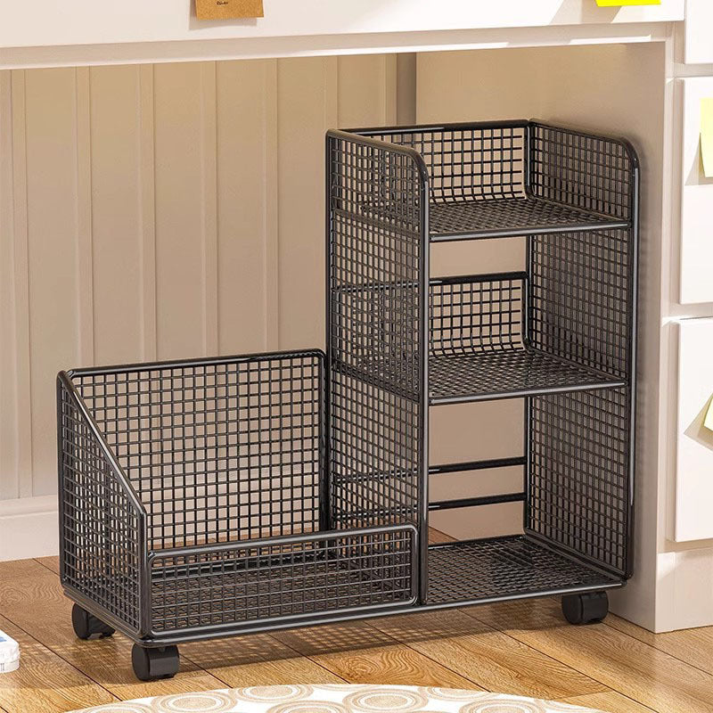 Under-Desk Rolling Storage Cart with Shelves for Books and Bags