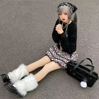 Faux Rabbit Fur Leg Warmers for Women, Thickened Plush JK Style Stacked Socks