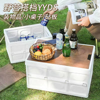 Extra Large Outdoor Camping Storage Box with Wooden Lid, Foldable Car Trunk Organizer for Clothes and Gear