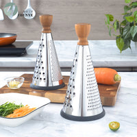 Multi-functional Stainless Steel Conical Grater with Wooden Handle for Cheese, Potatoes, and Vegetables