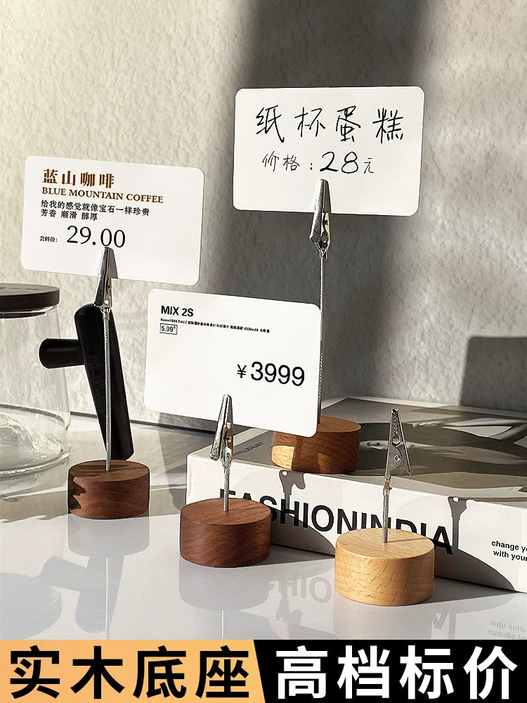 Solid Wood Memo Clip Photo Holder Stand for Desk Display, Postcards, Cards, and Price Tags
