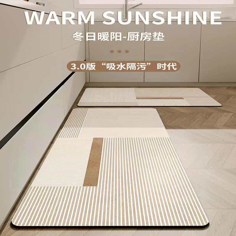 Japanese Style Diatomaceous Earth Kitchen and Bathroom Mat, Non-Slip Absorbent Floor Mat