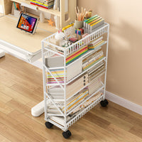 Rolling 3/4-Tier Metal Book Cart with Storage Shelves for Students and Office