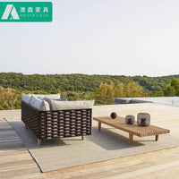 Premium Outdoor Teak Wicker Sofa Set for Patio Garden Villa, Weatherproof & Sun-Resistant