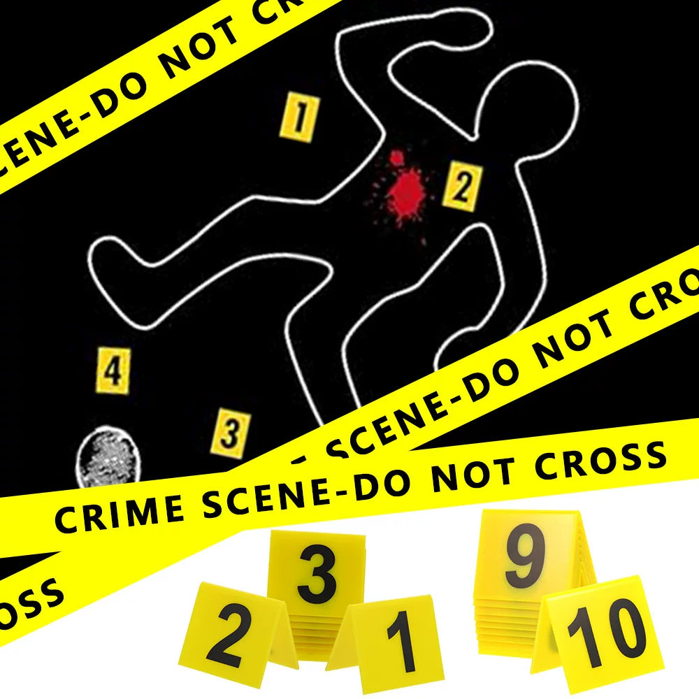 Crime Scene Evidence Marker Set - 10 Yellow Numbered Tent Cards for Haunted House & Escape Room Decor