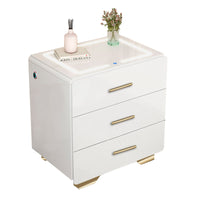 Wanjiafu Smart Nightstand with Fingerprint Lock, Modern Multifunctional Bedside Table with Charging Station for Bedroom