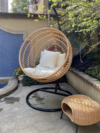 Indoor Outdoor Rattan Wicker Hanging Basket Chair with Cushion