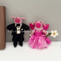 Handmade Felt Pig Keychain Pendant for Bags and Cars