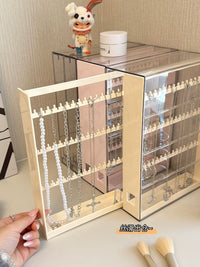 Acrylic Dustproof Pull-Out Jewelry Organizer with Necklace Hanger and Earring Display