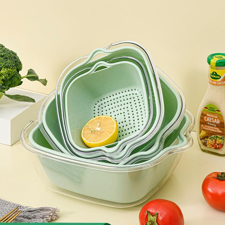 Double-Layer Food Grade Drain Basket for Washing Vegetables and Fruits