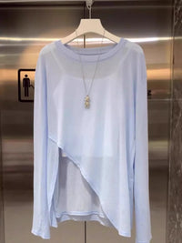 Women's Ice Silk Sun Protection Cardigan with Slits, Loose Fit Long Sleeve Top