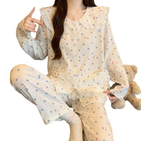 Korean Style Cloud Cotton Long Sleeve Pajama Set for Women