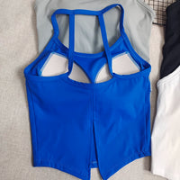 Women's Sexy Yoga Vest with Chest Pads, Tight-Fitting Slit Camisole, Running Sports Bra for Fitness Training