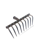 Heavy-Duty Forged Iron Rake for Leaves and Weeds, Curved Tine Garden Tool