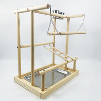Solid Wood Parrot Play Stand with Ladders and Chains - Bird Training Perch Toy