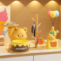 Cute Bear Resin Ornament Key Storage Tray for Entryway Decor