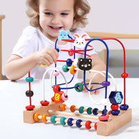 Montessori Wooden Bead Maze and Stacking Blocks Toy for Toddlers